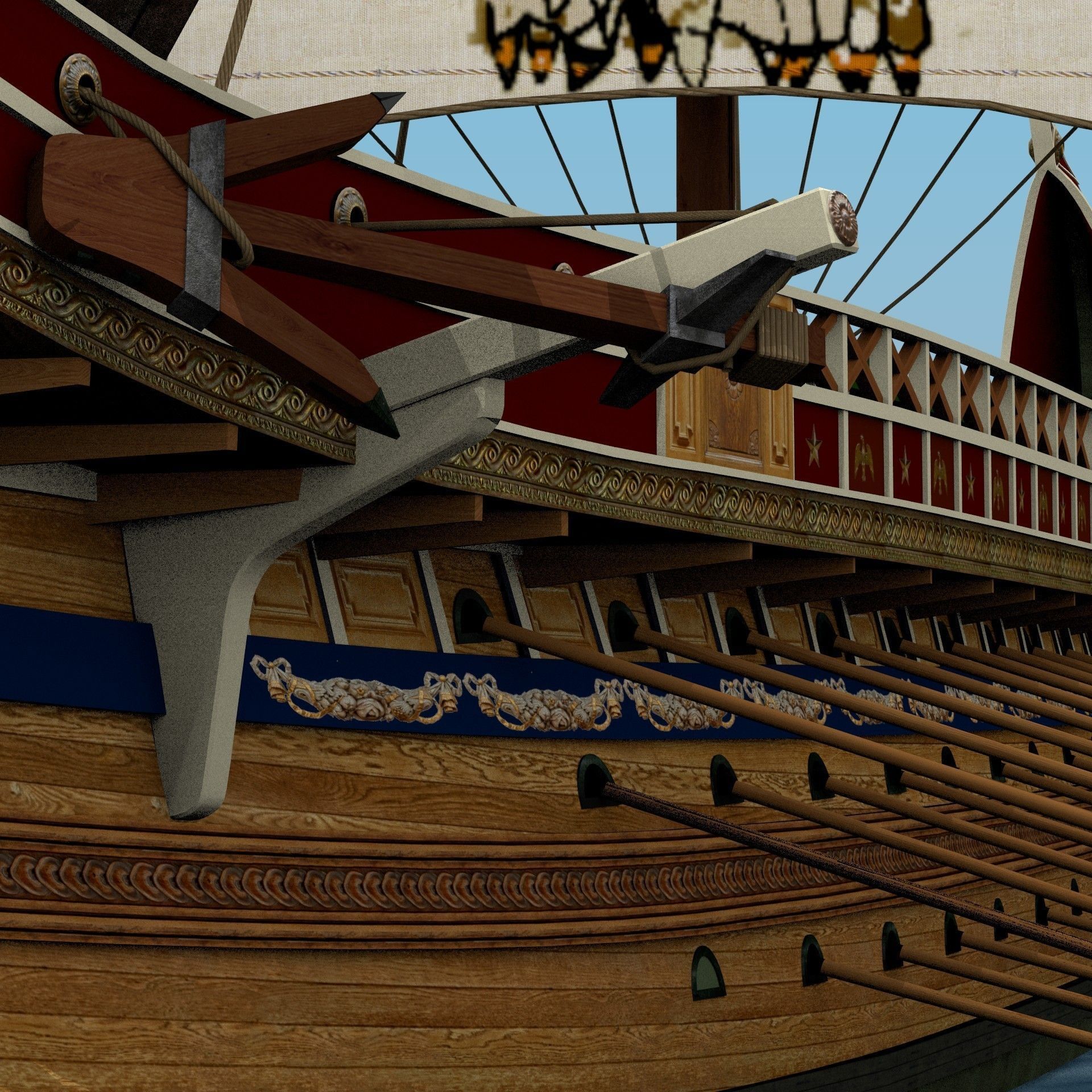 Roman Trireme Battle Ship 3D model_13