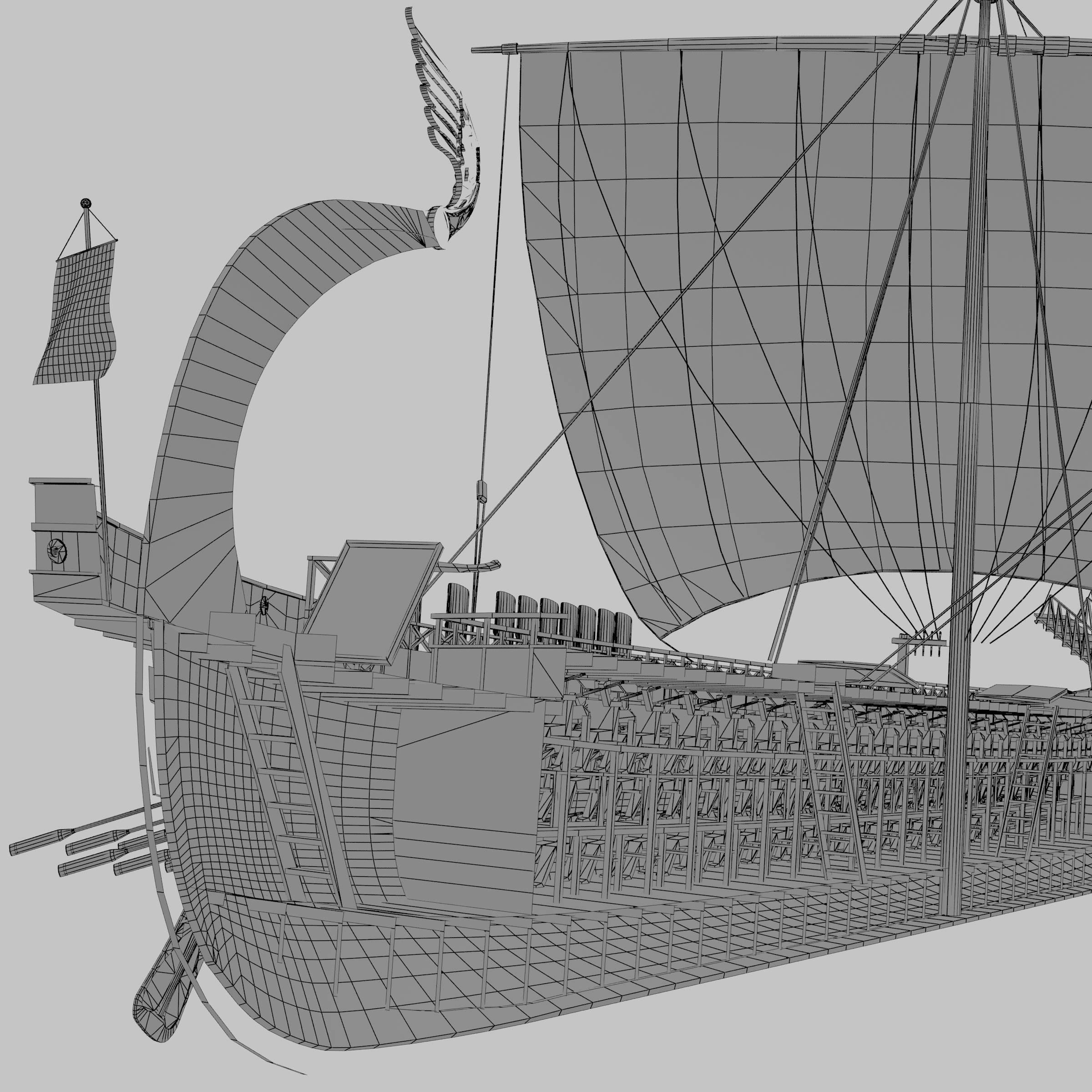 Roman Trireme Battle Ship 3D model_15