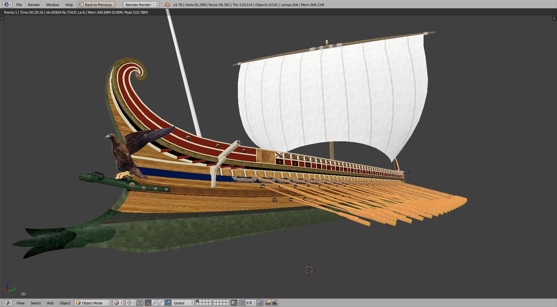 Roman Trireme Battle Ship 3D model_49
