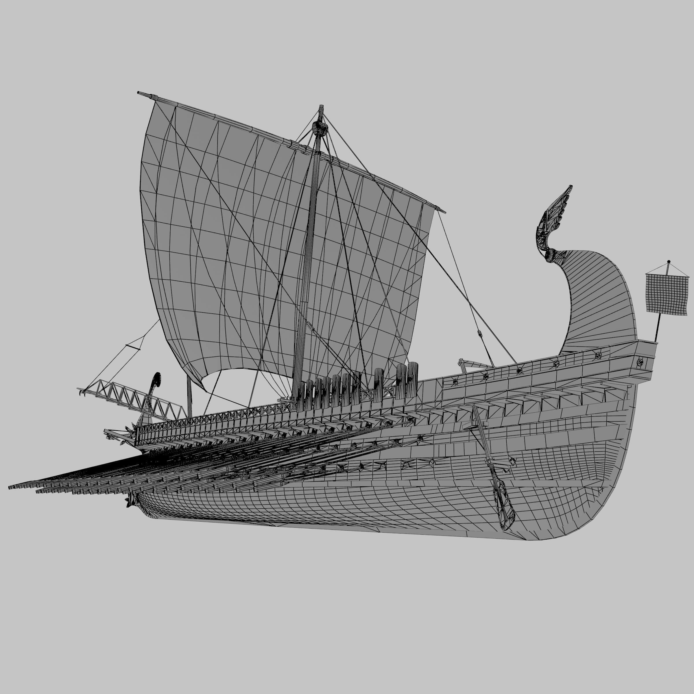 Roman Trireme Battle Ship 3D model_14