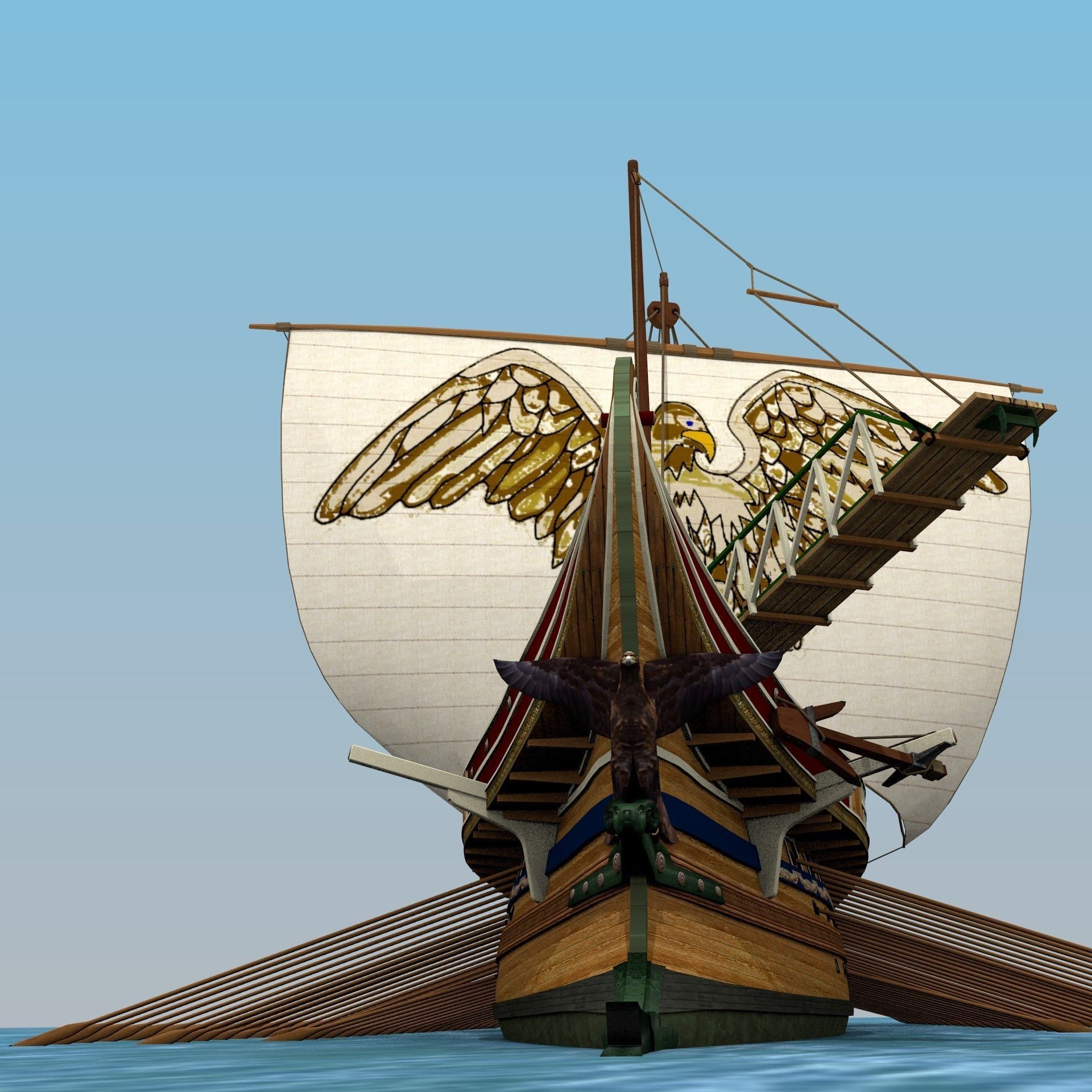 Roman Trireme Battle Ship 3D model_29