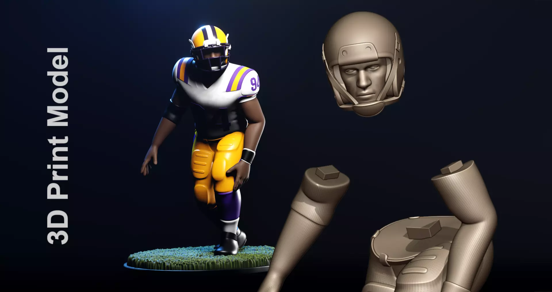 Football Player Figurine 2-Point Stance 3D print model_0