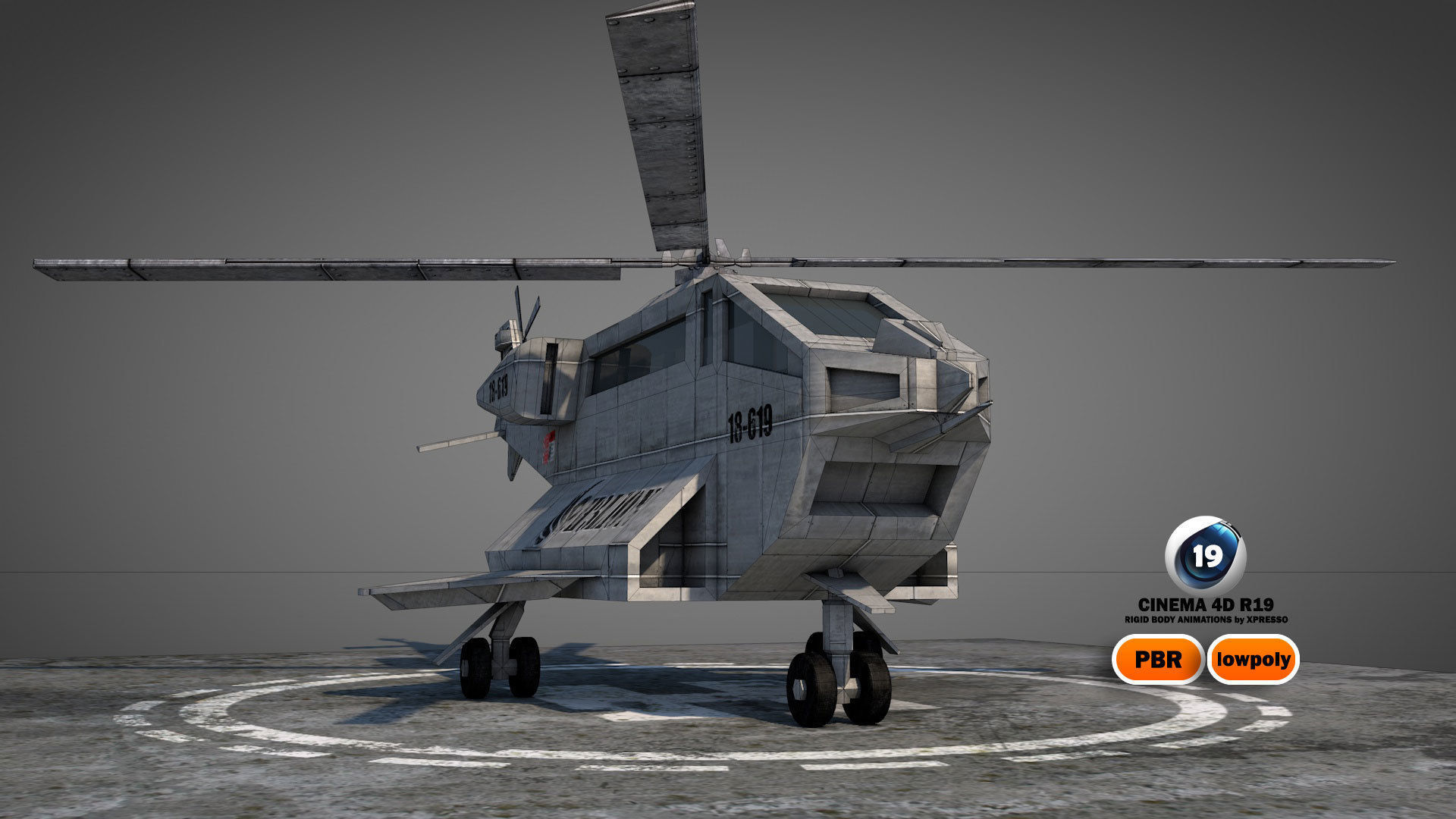 Aerodynamic Animated Helicopter Low-poly 3D model_4