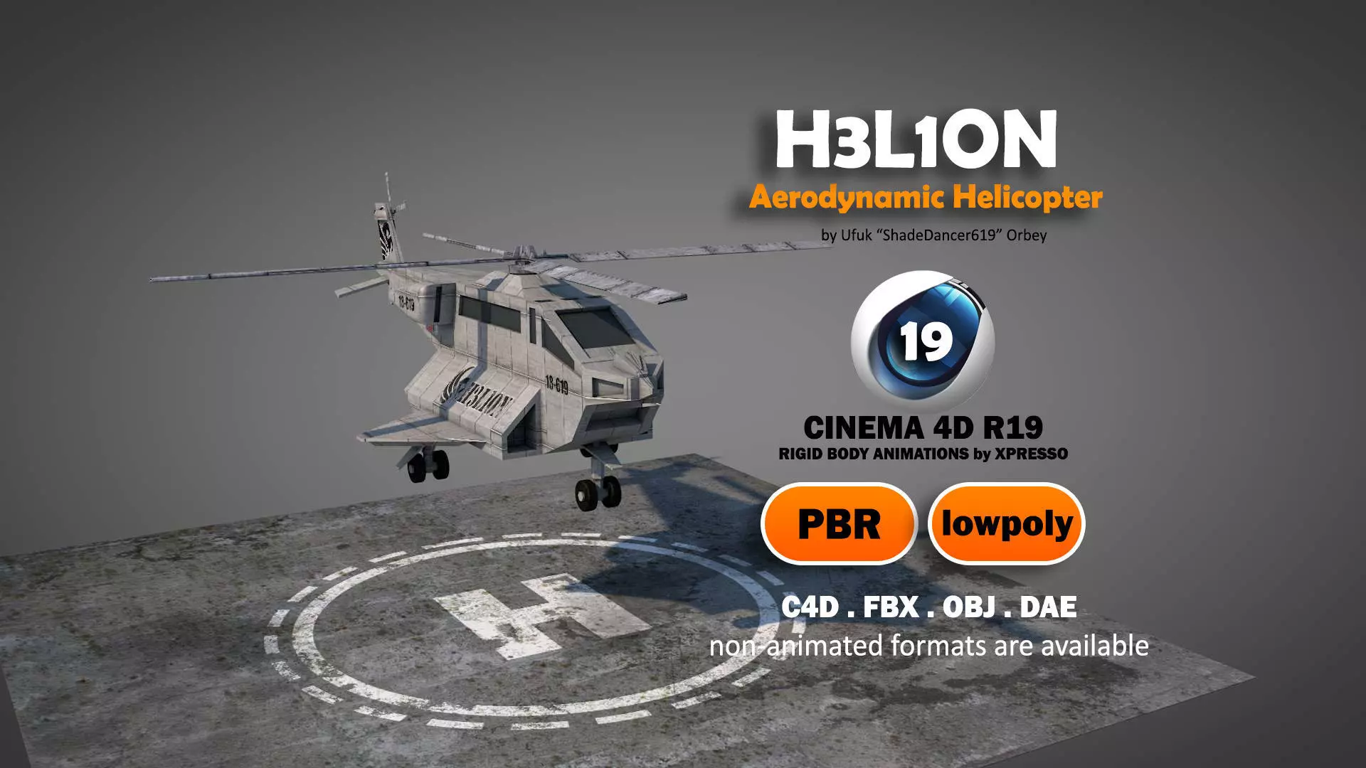 Aerodynamic Animated Helicopter Low-poly 3D model_0