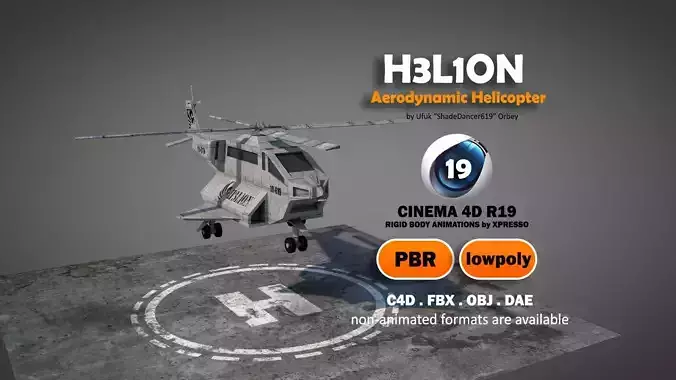 Aerodynamic Animated Helicopter Low-poly 3D model