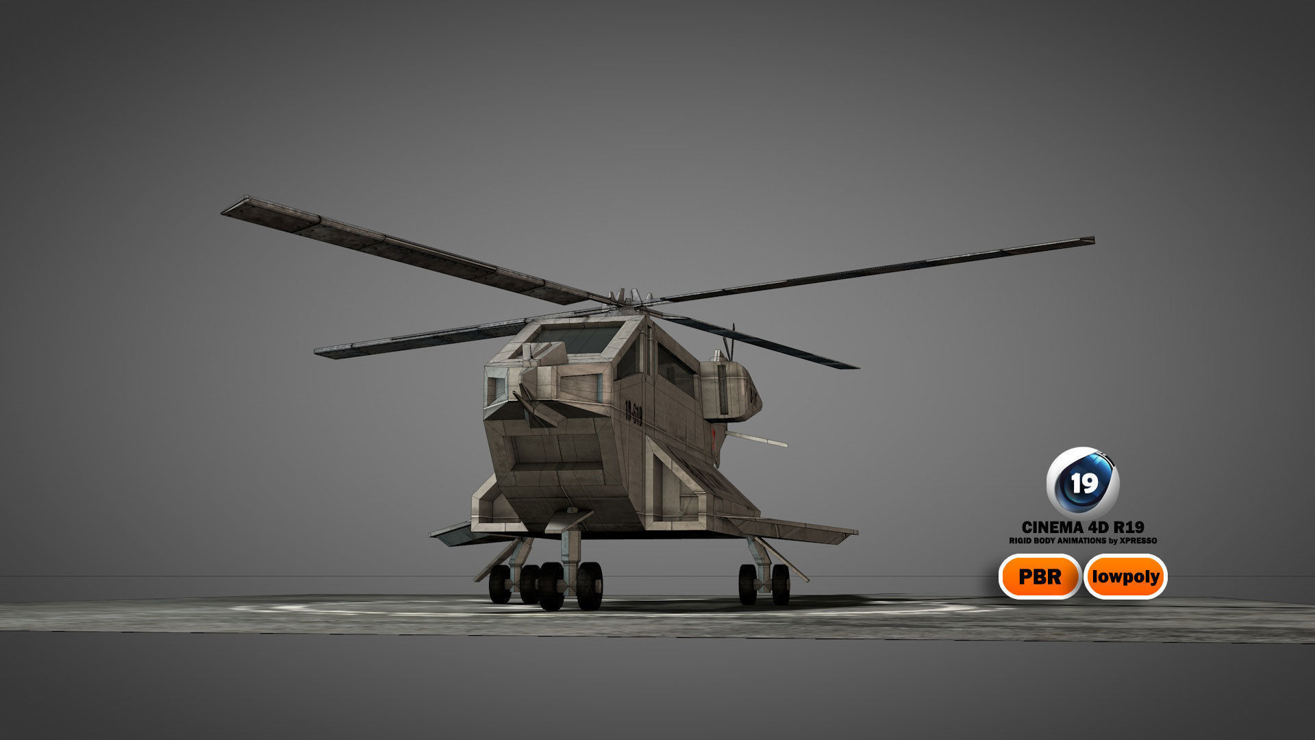 Aerodynamic Animated Helicopter Low-poly 3D model_5