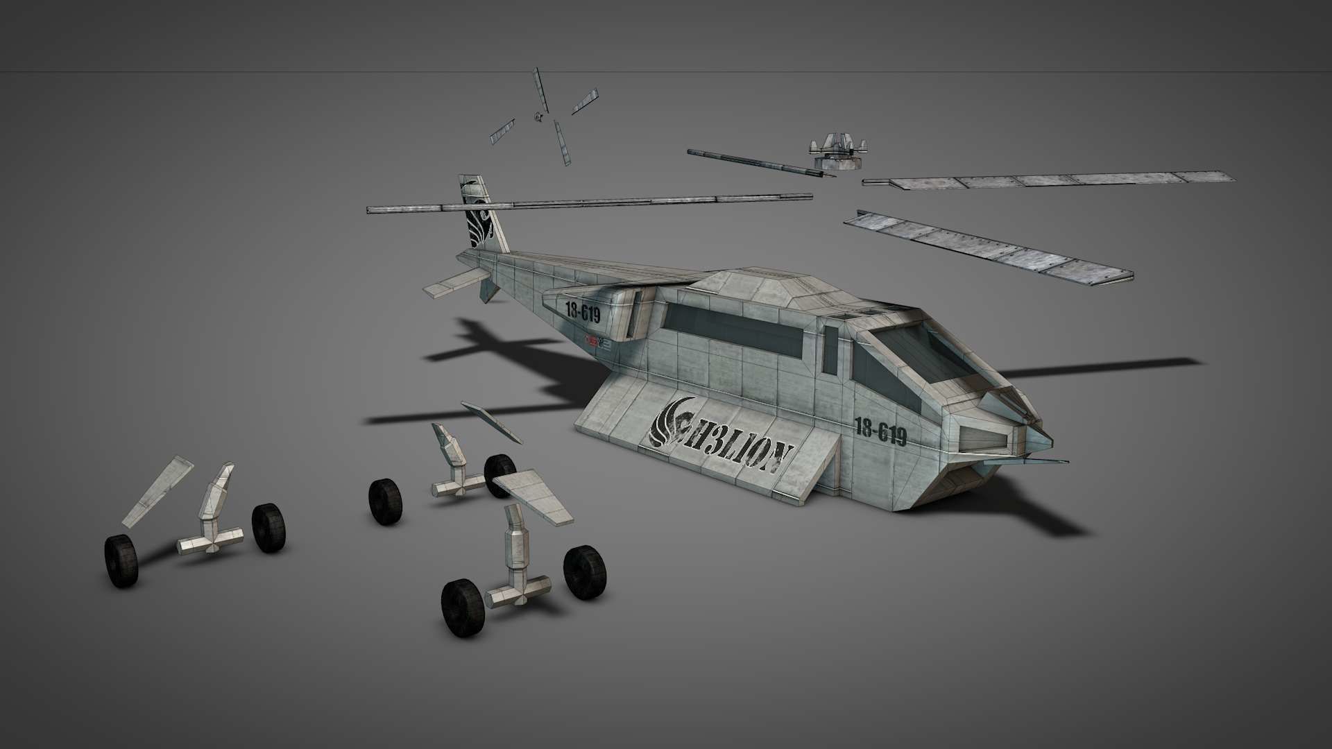 Aerodynamic Animated Helicopter Low-poly 3D model_6