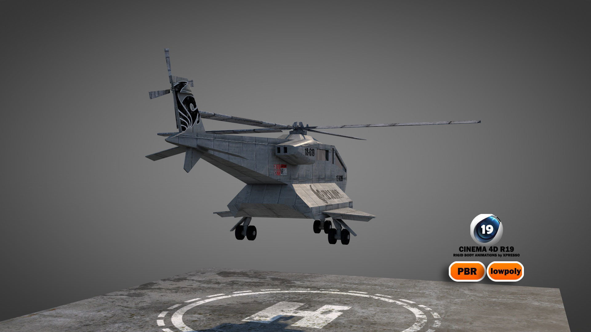 Aerodynamic Animated Helicopter Low-poly 3D model_3