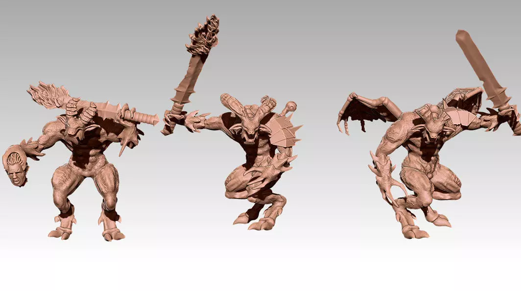 3x Demons - with and without Bases - 3d printable 3D print model_0