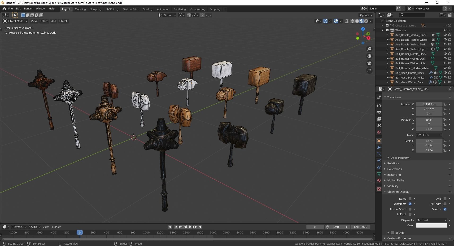 Fantasy Chess Character Pack with Weapons Low-poly 3D model_35