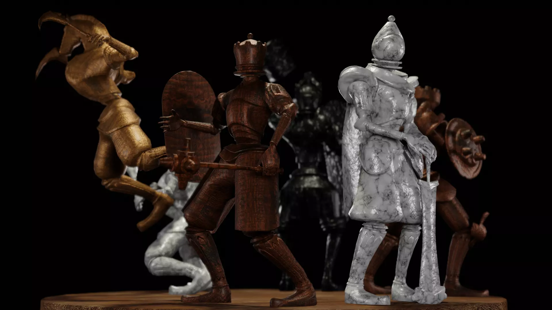 Fantasy Chess Character Pack with Weapons Low-poly 3D model_0