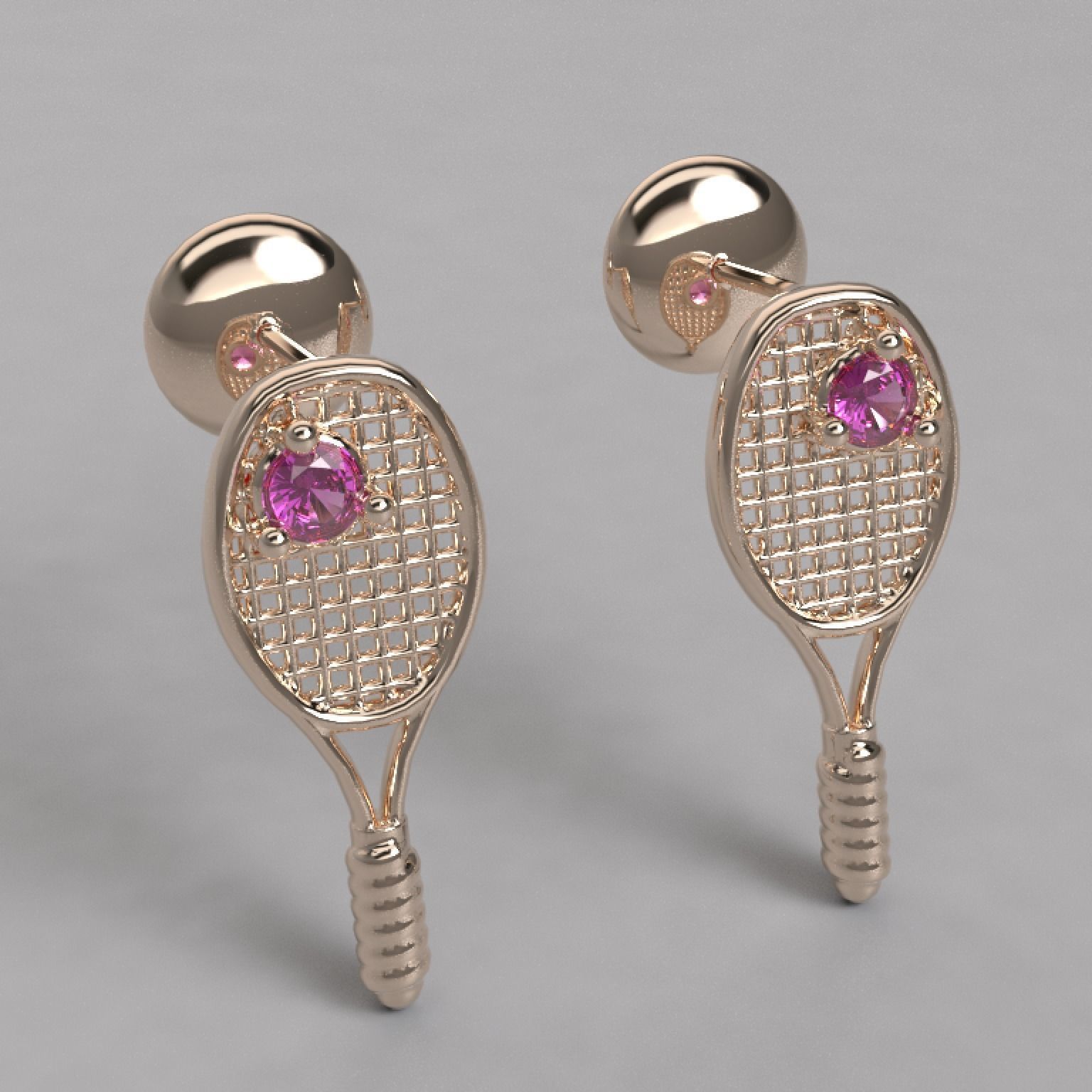 Arete raqueta de tenis    Tennis racket earring 3D model_3