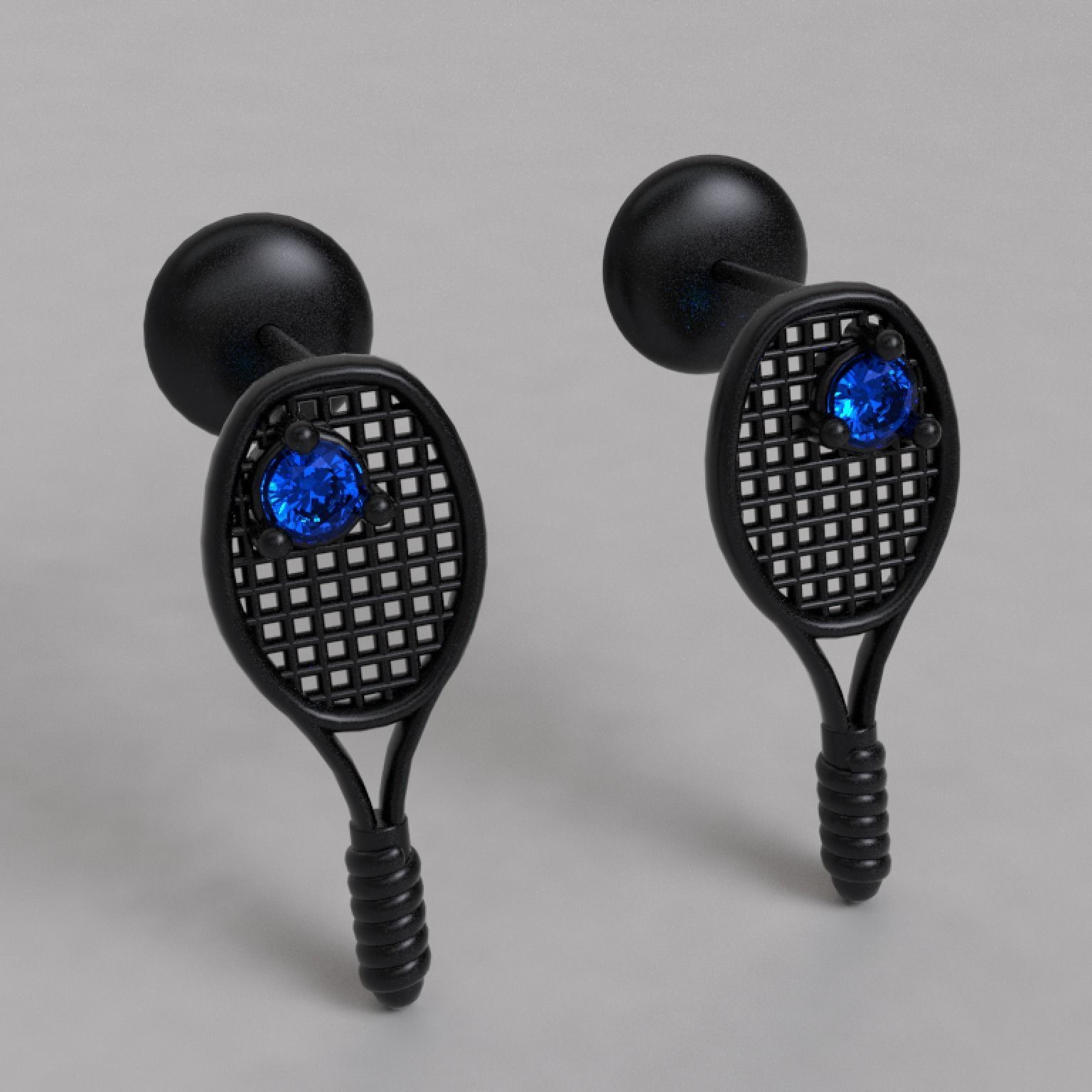 Arete raqueta de tenis    Tennis racket earring 3D model_4