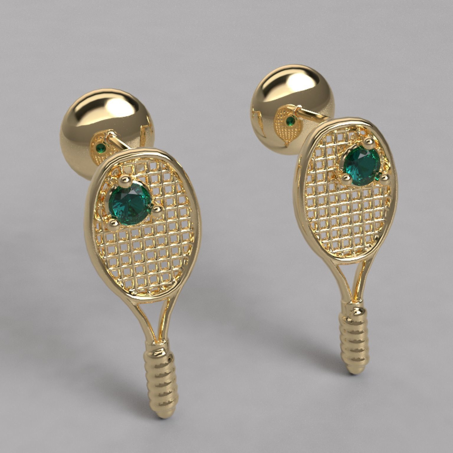 Arete raqueta de tenis    Tennis racket earring 3D model_2
