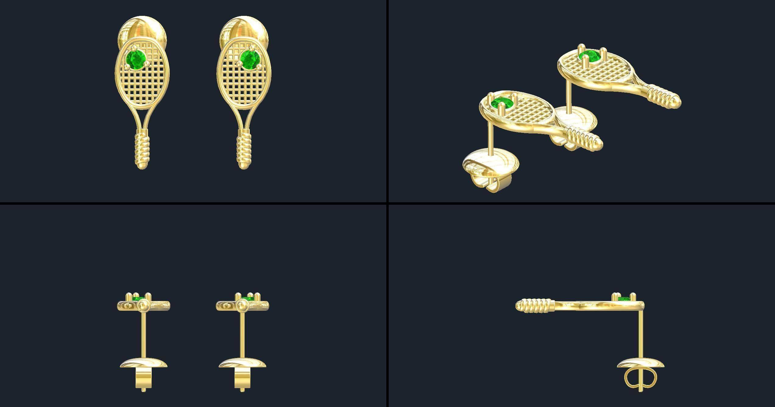Arete raqueta de tenis    Tennis racket earring 3D model_1