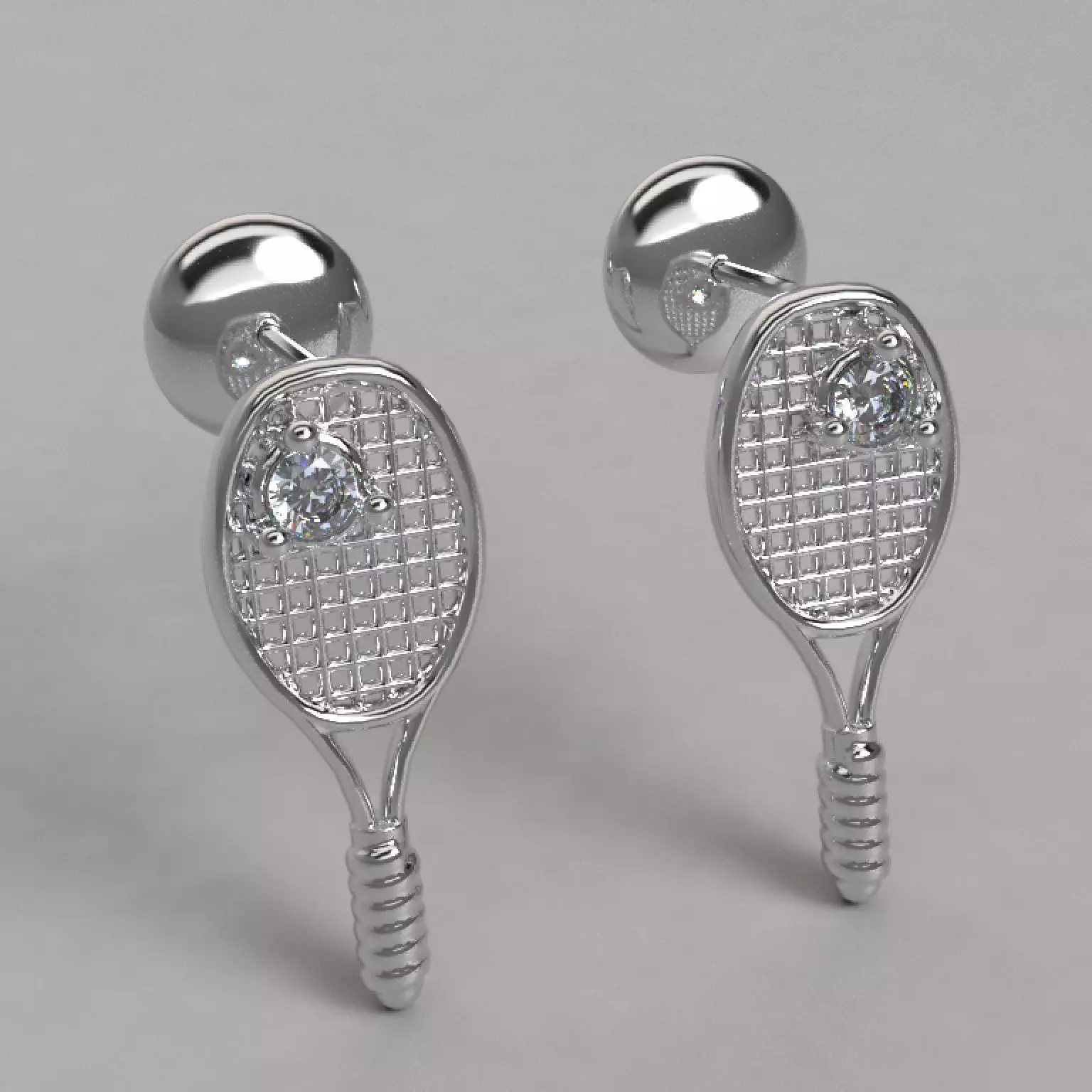 Arete raqueta de tenis    Tennis racket earring 3D model_0
