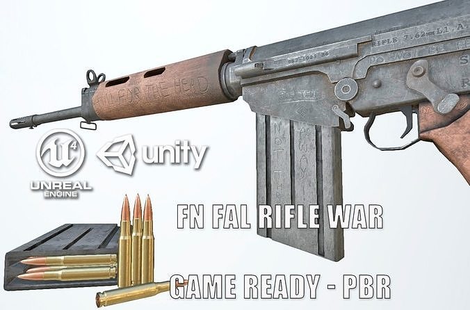 PBR FN FAL Rifle War Low-poly 3D model