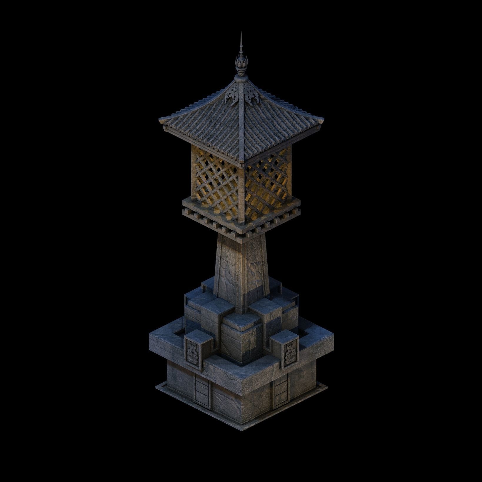 Huanglongshan - small stone lamp 3D model_3