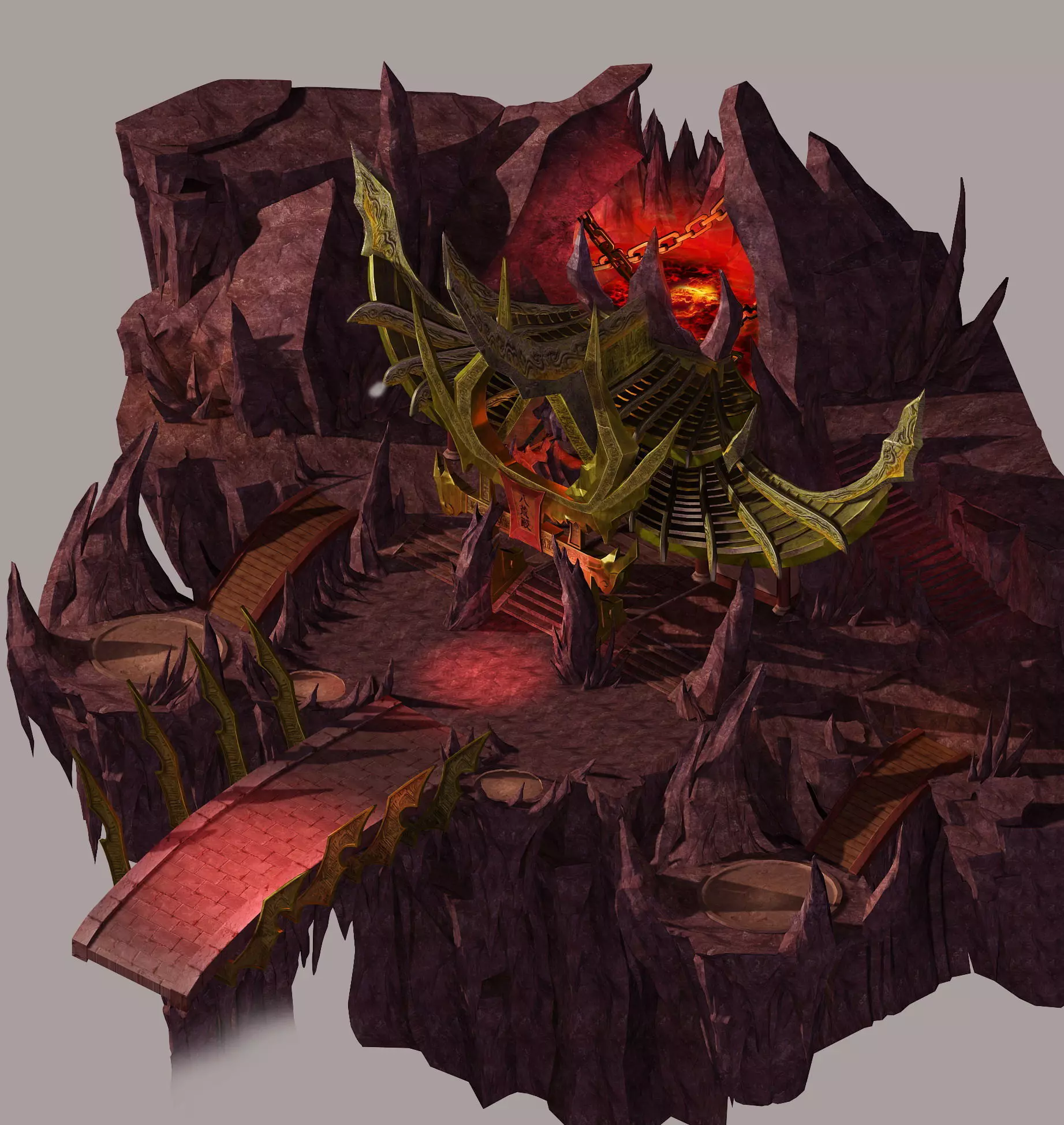 Game model - large building in the volcano 3D model_0