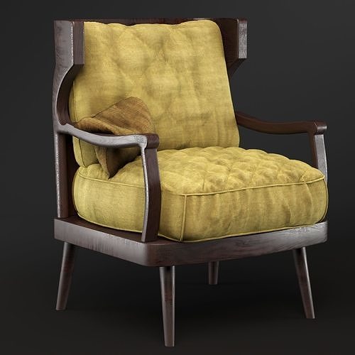 Armchair with cushion and wooden frame 3D model
