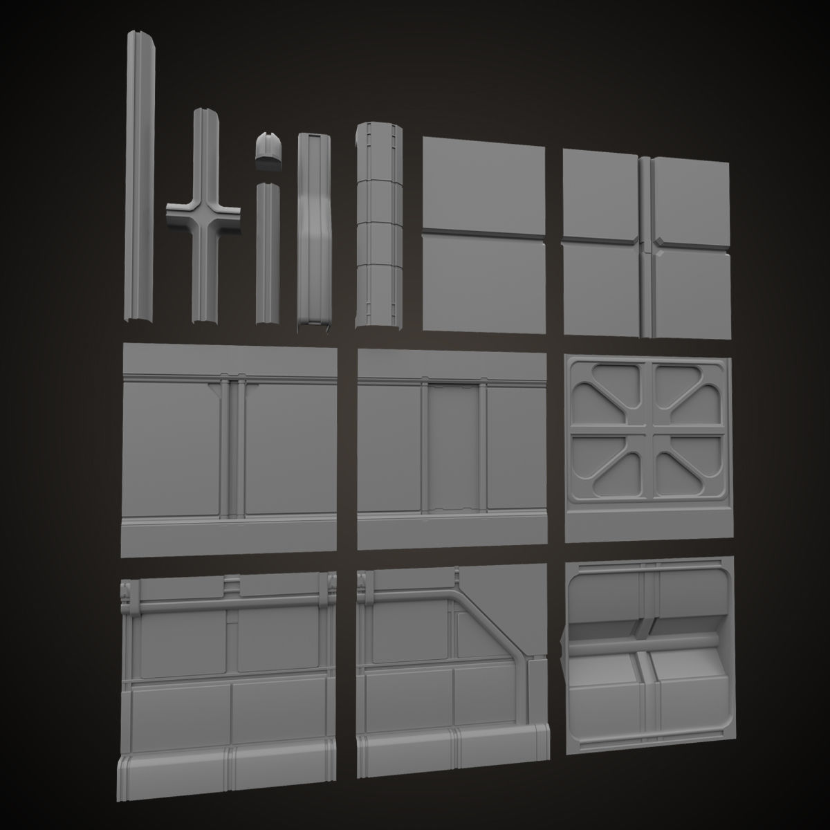 SCI-FI PBR Wall Collection Low-poly 3D model_1