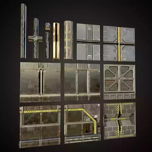 SCI-FI PBR Wall Collection Low-poly 3D model
