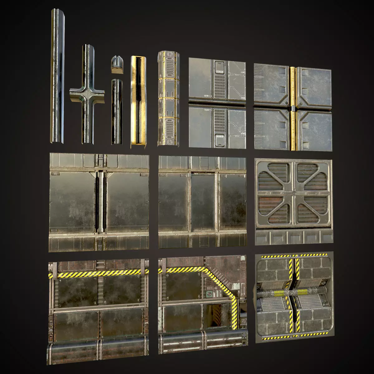 SCI-FI PBR Wall Collection Low-poly 3D model_0