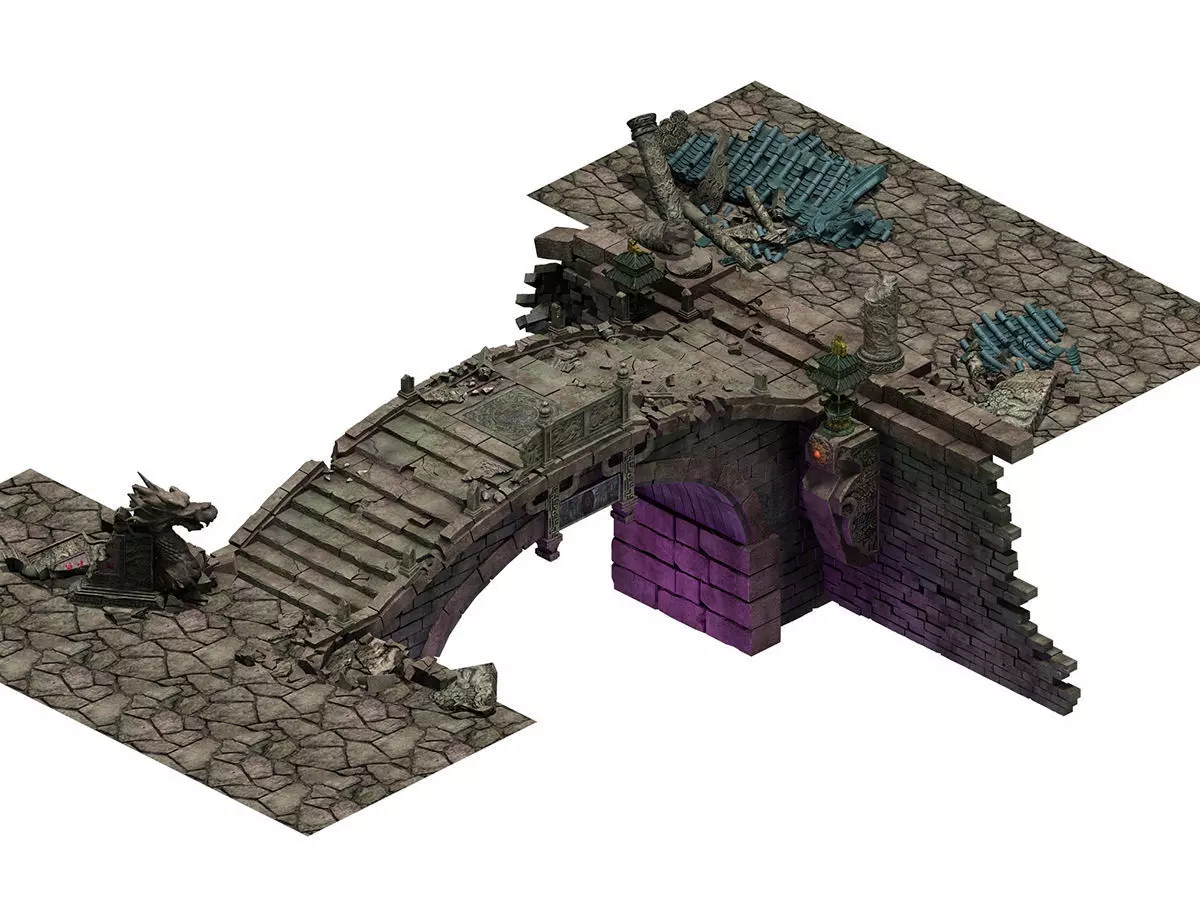 Building ruins - broken stone bridge 3D model