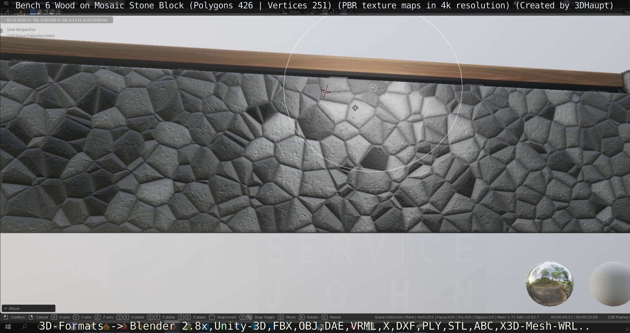 Bench 6 Wood on Mosaic Stone Block Low-poly 3D model_21