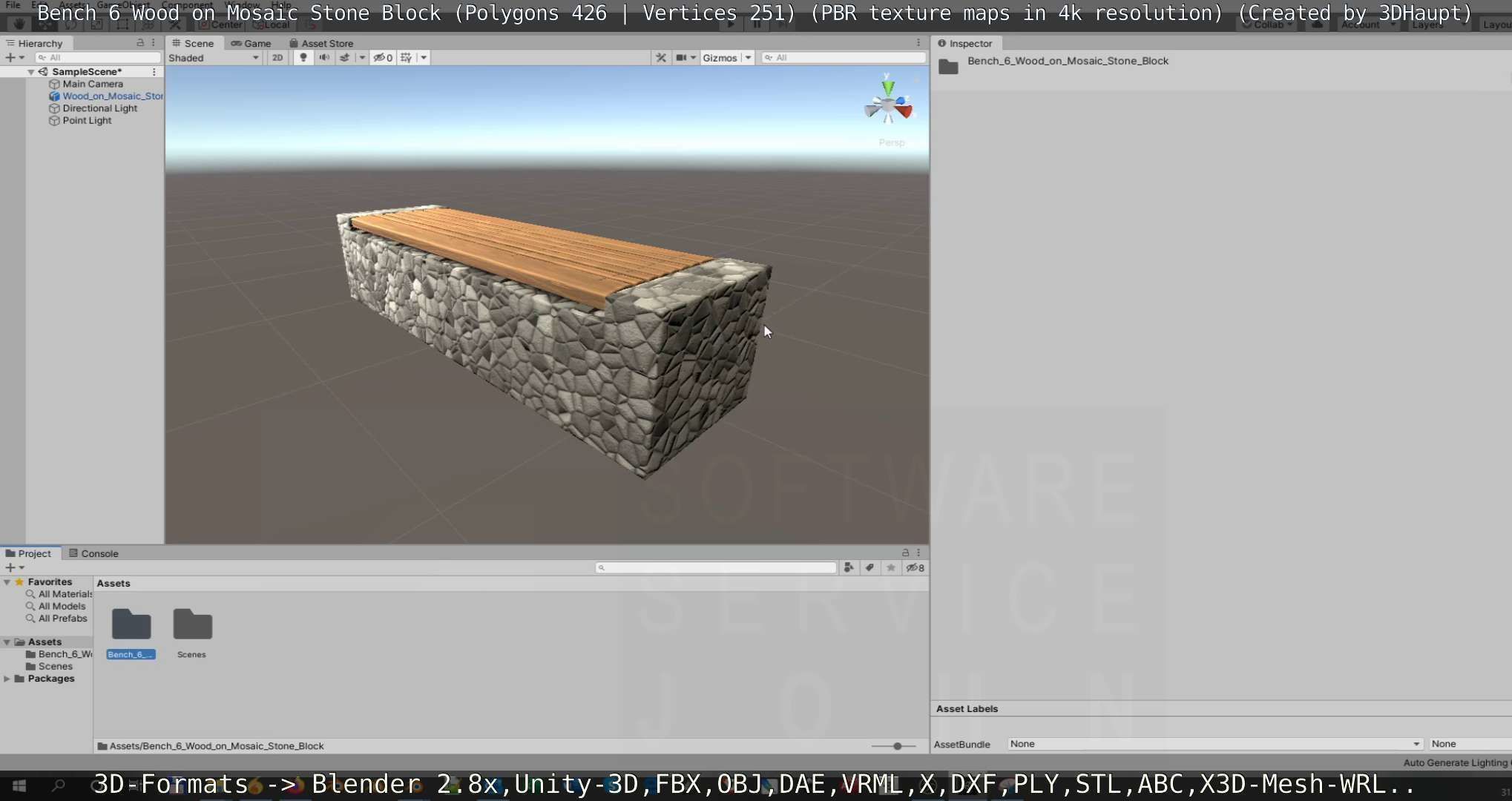 Bench 6 Wood on Mosaic Stone Block Low-poly 3D model_103
