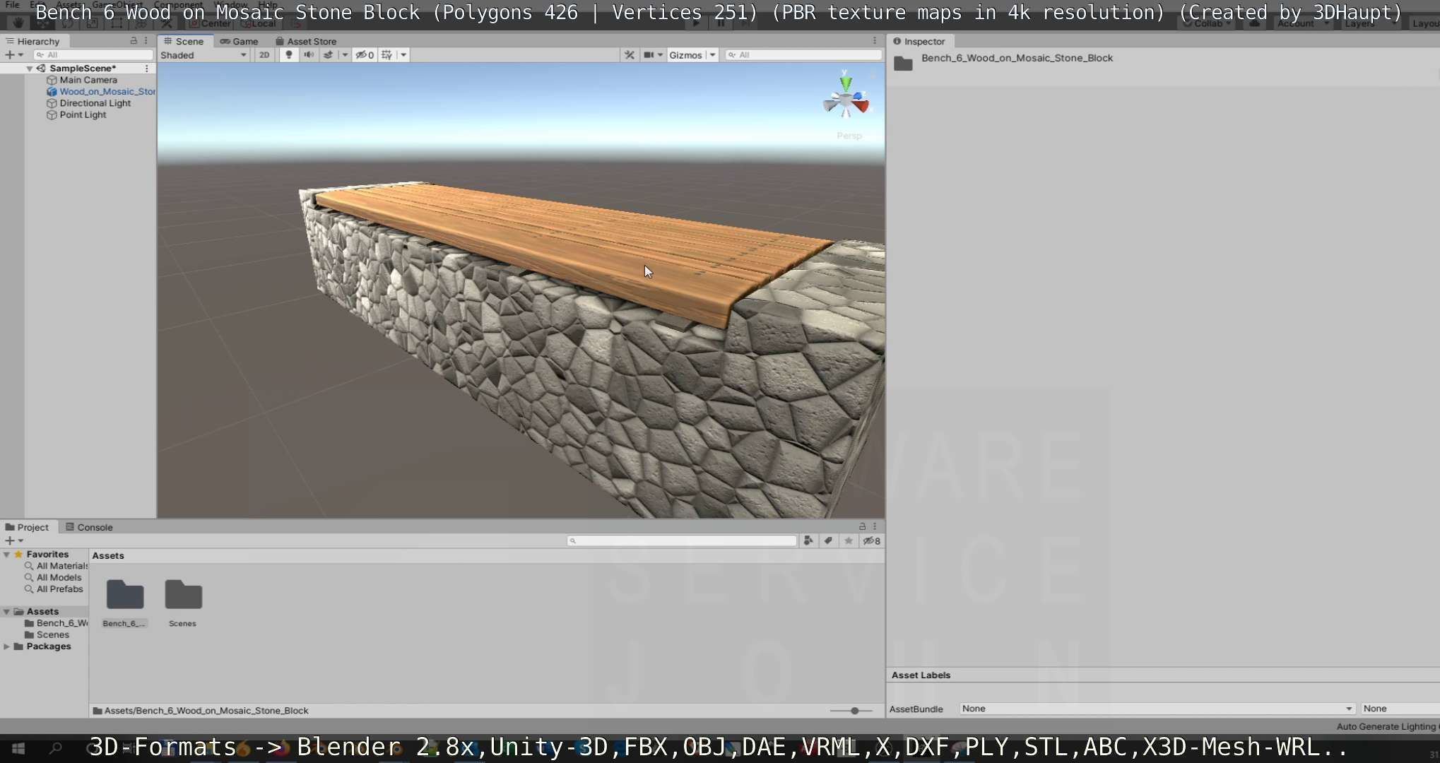 Bench 6 Wood on Mosaic Stone Block Low-poly 3D model_108