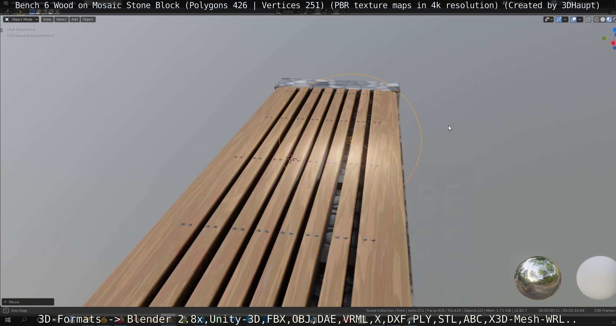 Bench 6 Wood on Mosaic Stone Block Low-poly 3D model_130