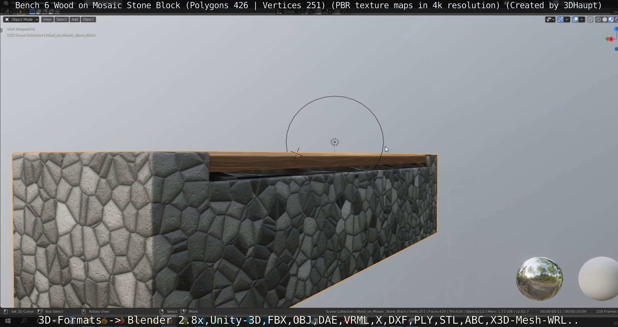 Bench 6 Wood on Mosaic Stone Block Low-poly 3D model_70