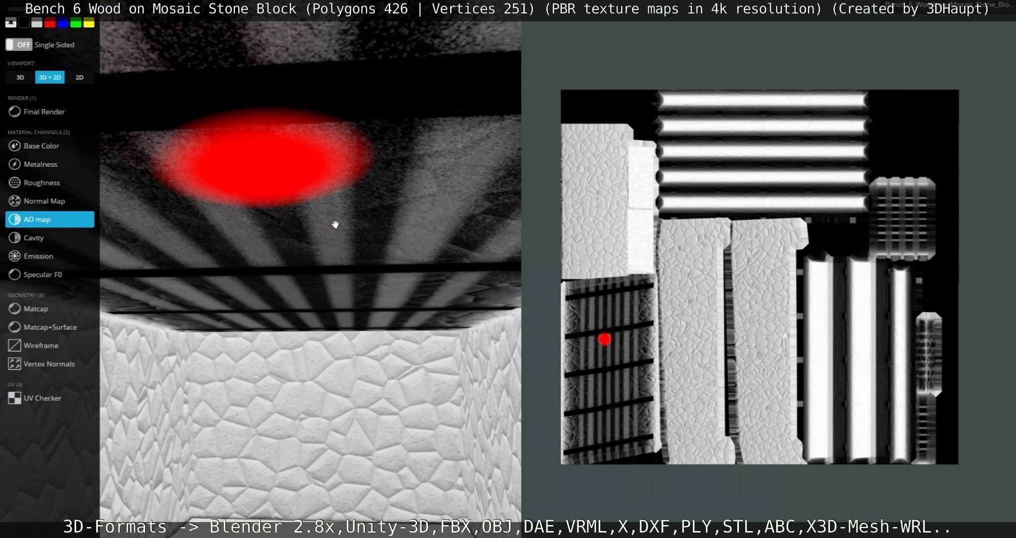 Bench 6 Wood on Mosaic Stone Block Low-poly 3D model_31