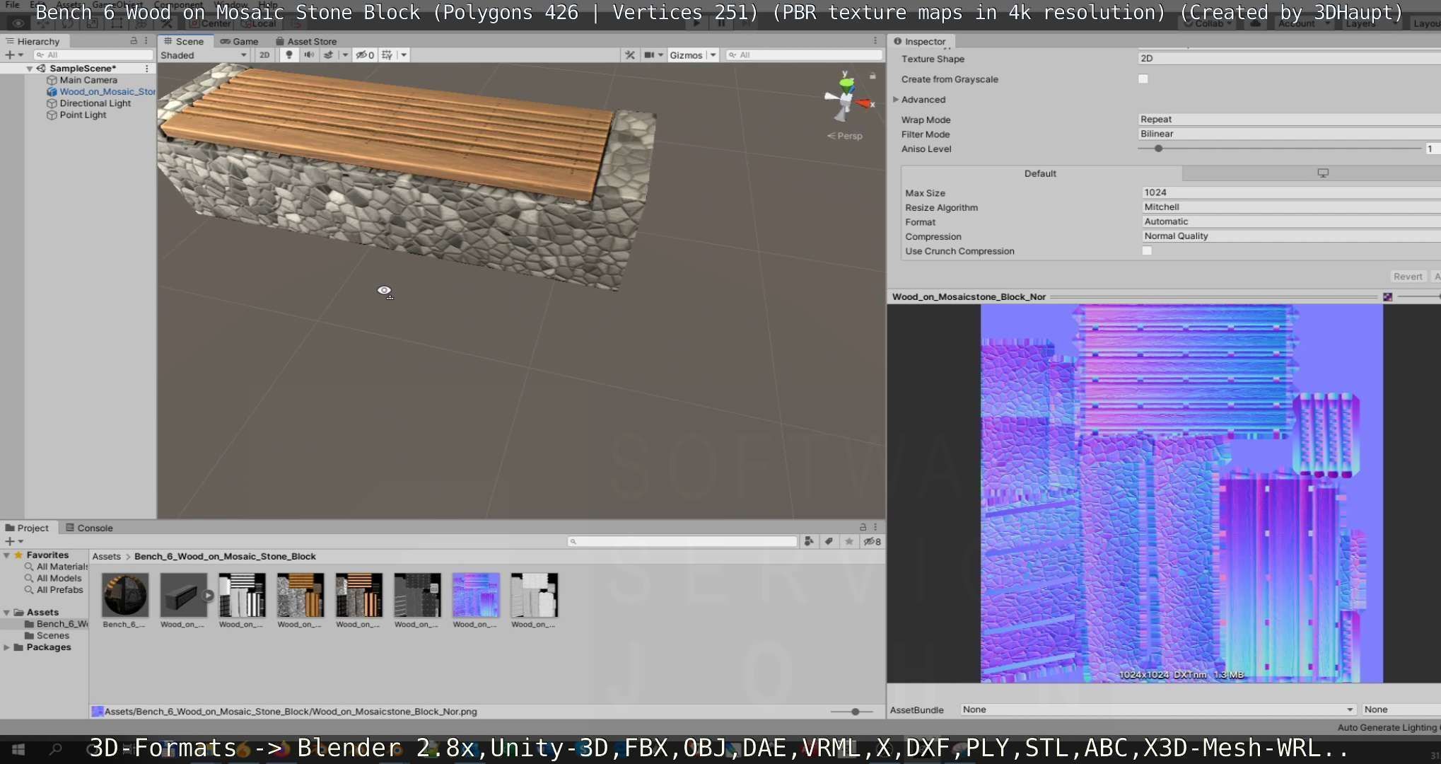 Bench 6 Wood on Mosaic Stone Block Low-poly 3D model_143
