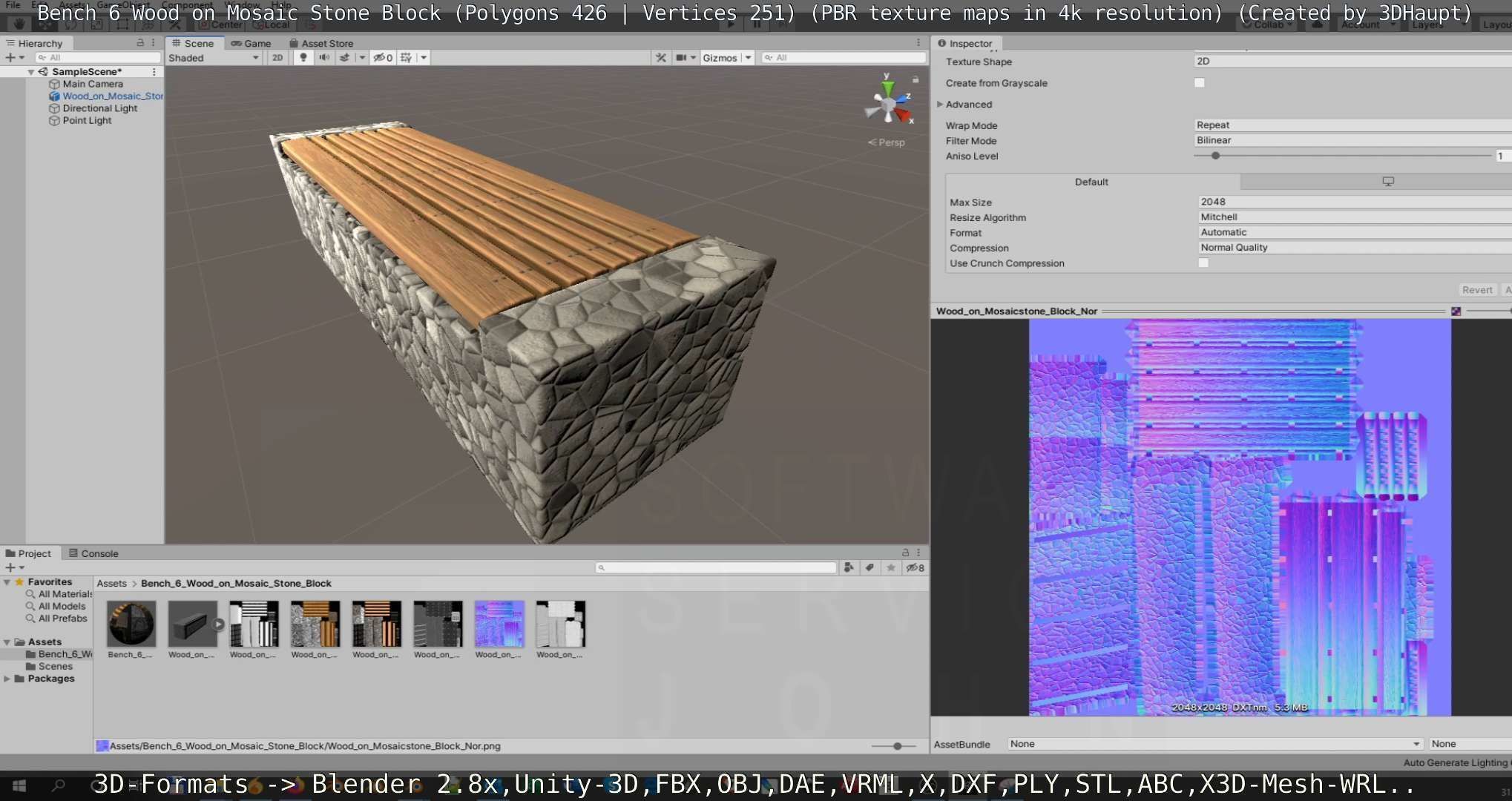 Bench 6 Wood on Mosaic Stone Block Low-poly 3D model_35