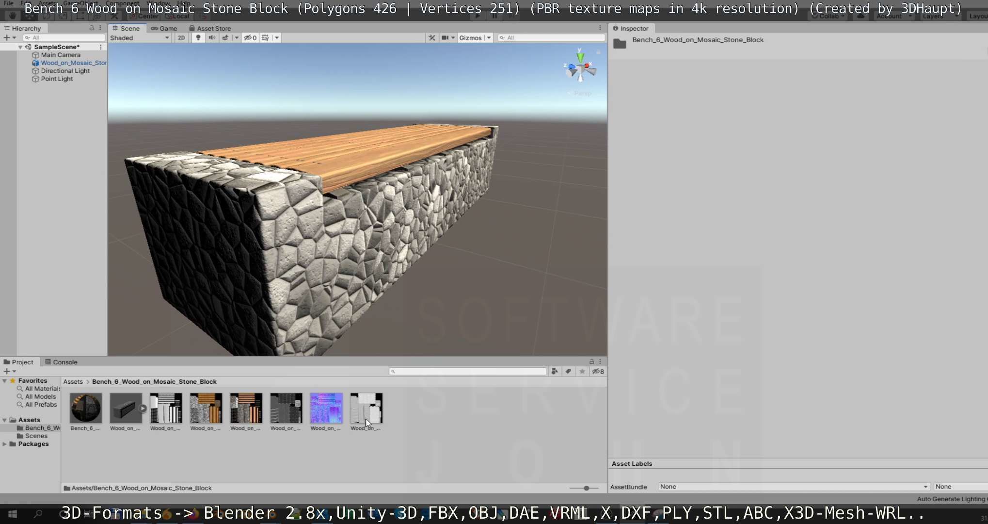 Bench 6 Wood on Mosaic Stone Block Low-poly 3D model_118