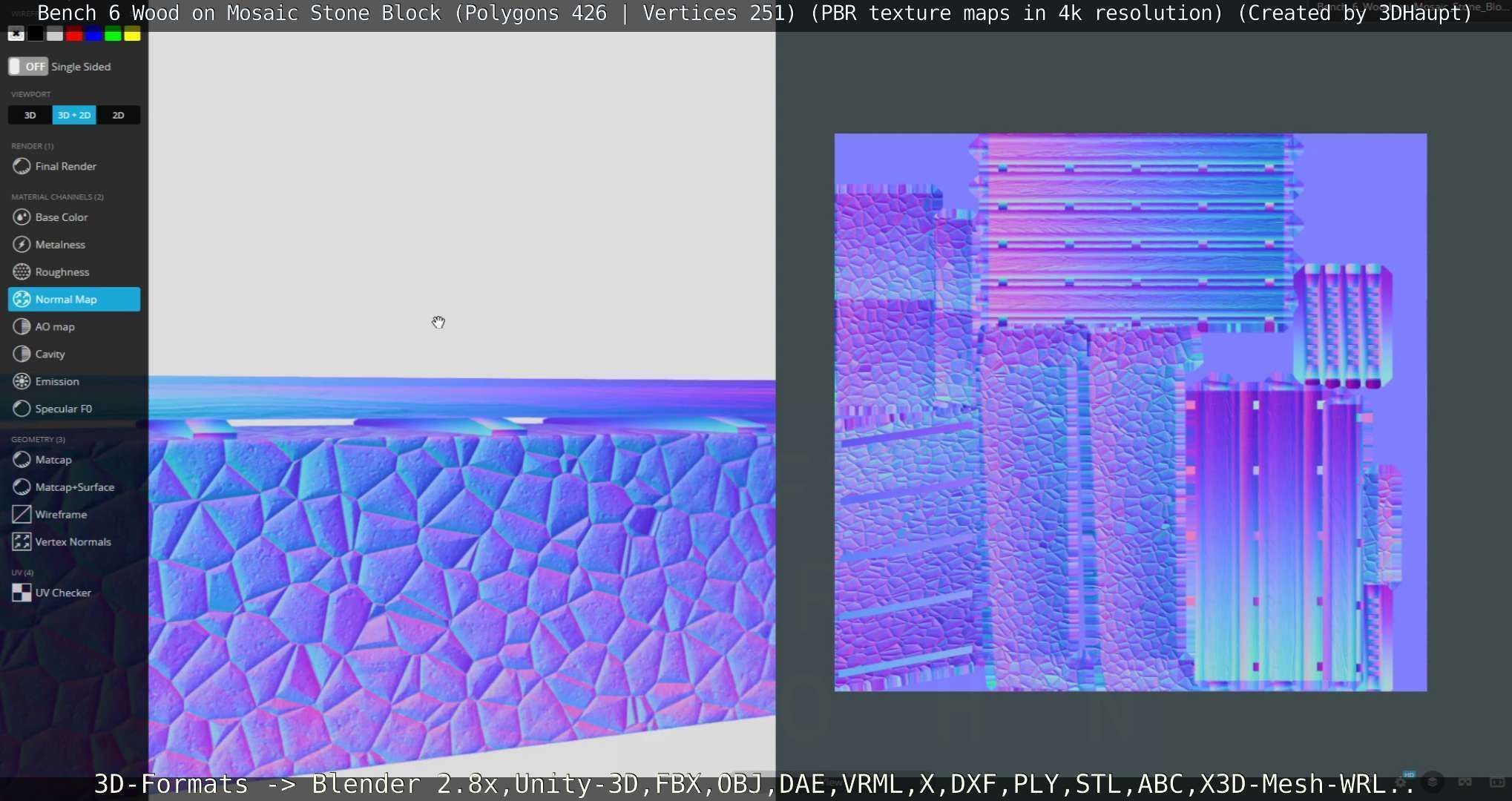 Bench 6 Wood on Mosaic Stone Block Low-poly 3D model_95