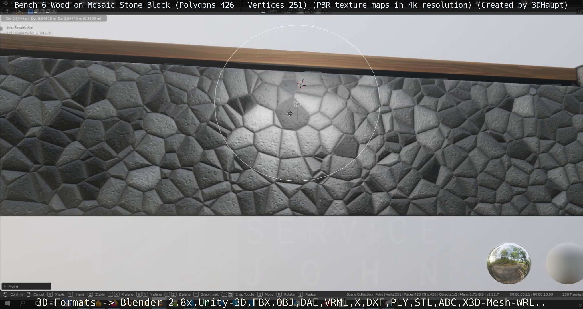 Bench 6 Wood on Mosaic Stone Block Low-poly 3D model_19