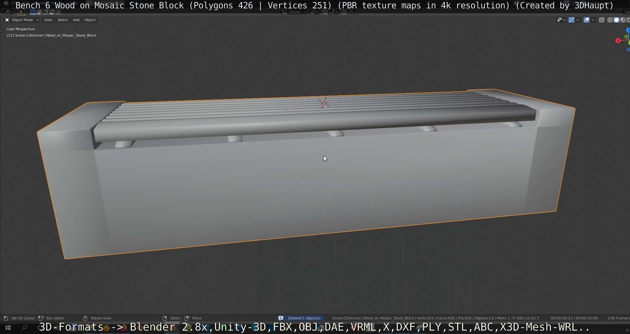 Bench 6 Wood on Mosaic Stone Block Low-poly 3D model_80