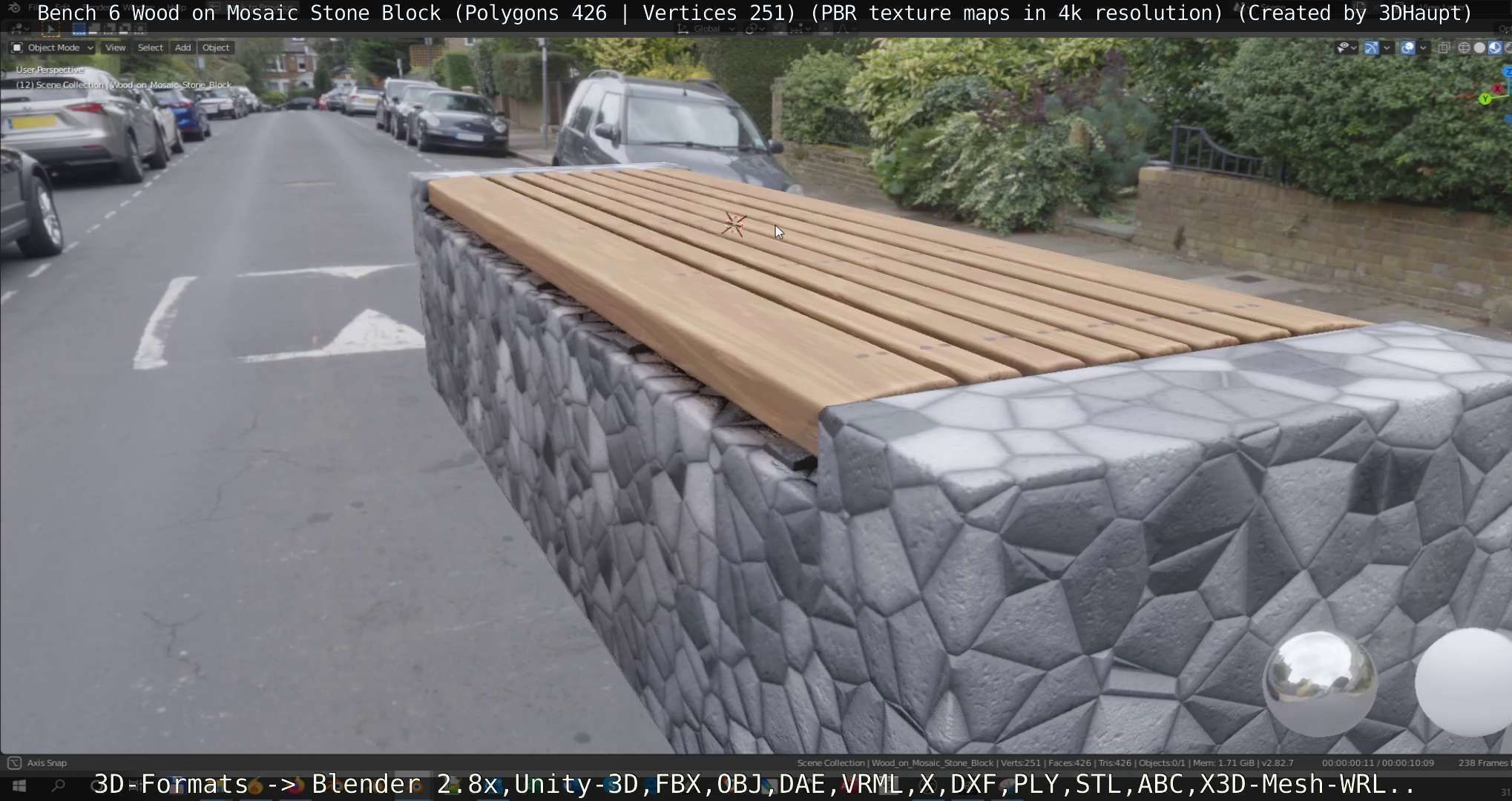 Bench 6 Wood on Mosaic Stone Block Low-poly 3D model_56