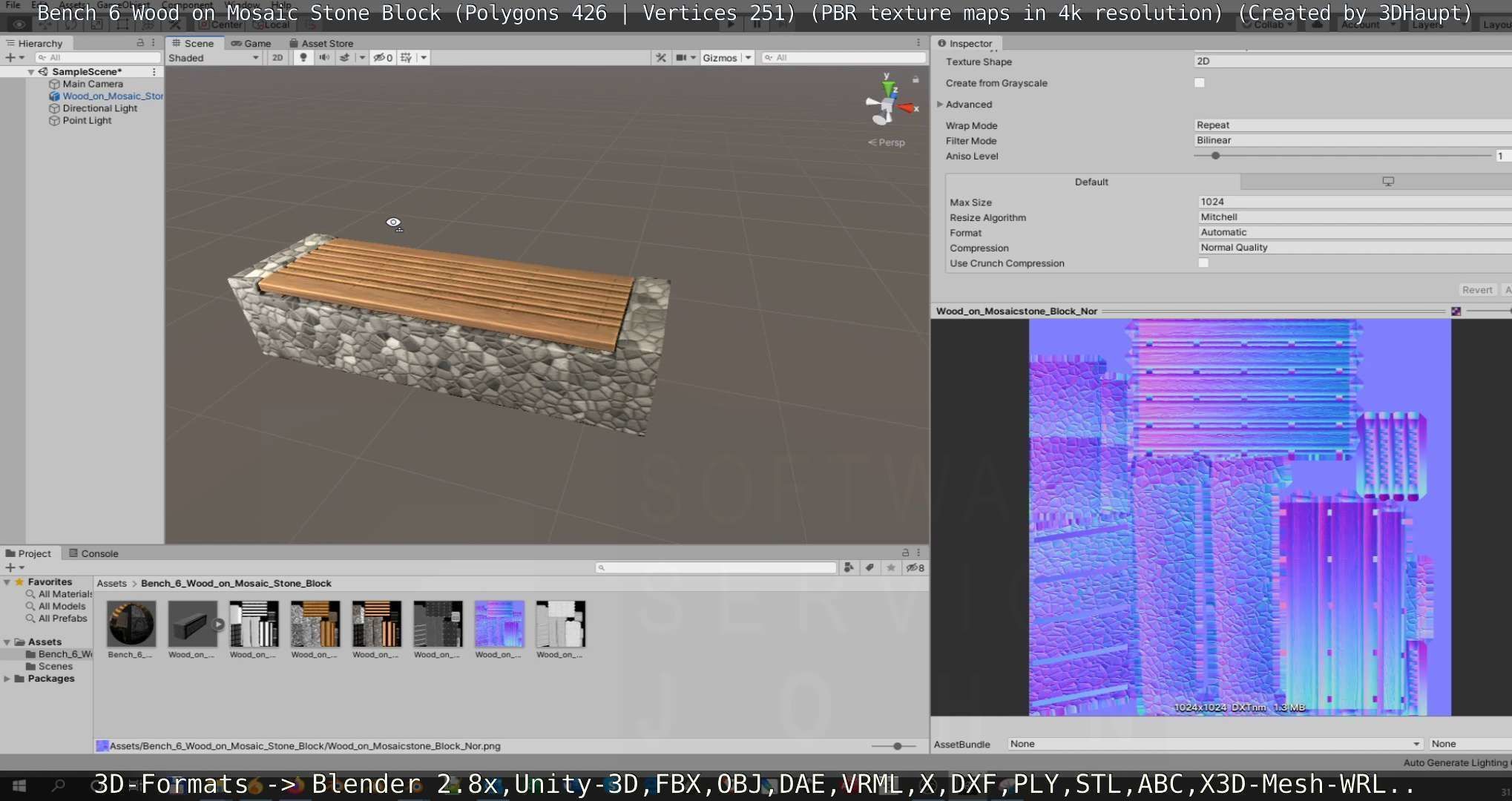 Bench 6 Wood on Mosaic Stone Block Low-poly 3D model_142