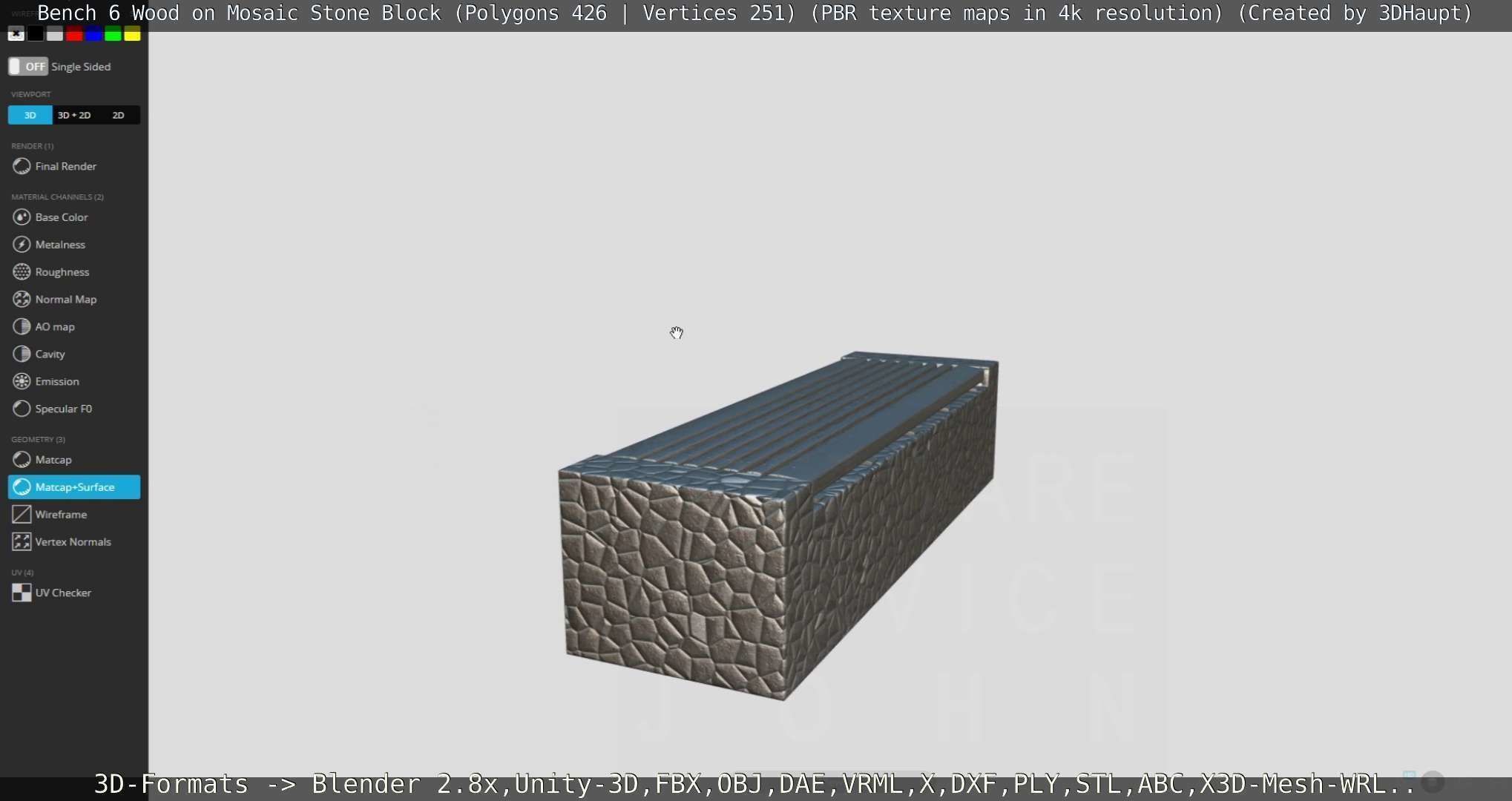 Bench 6 Wood on Mosaic Stone Block Low-poly 3D model_102