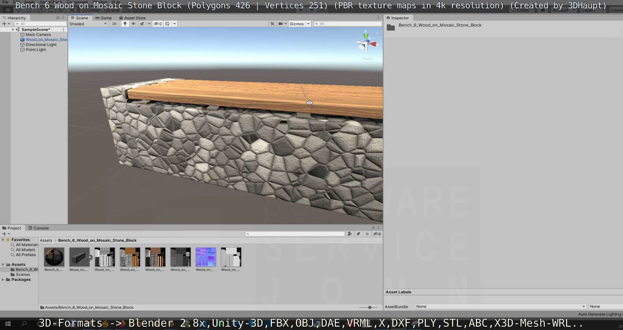 Bench 6 Wood on Mosaic Stone Block Low-poly 3D model_115