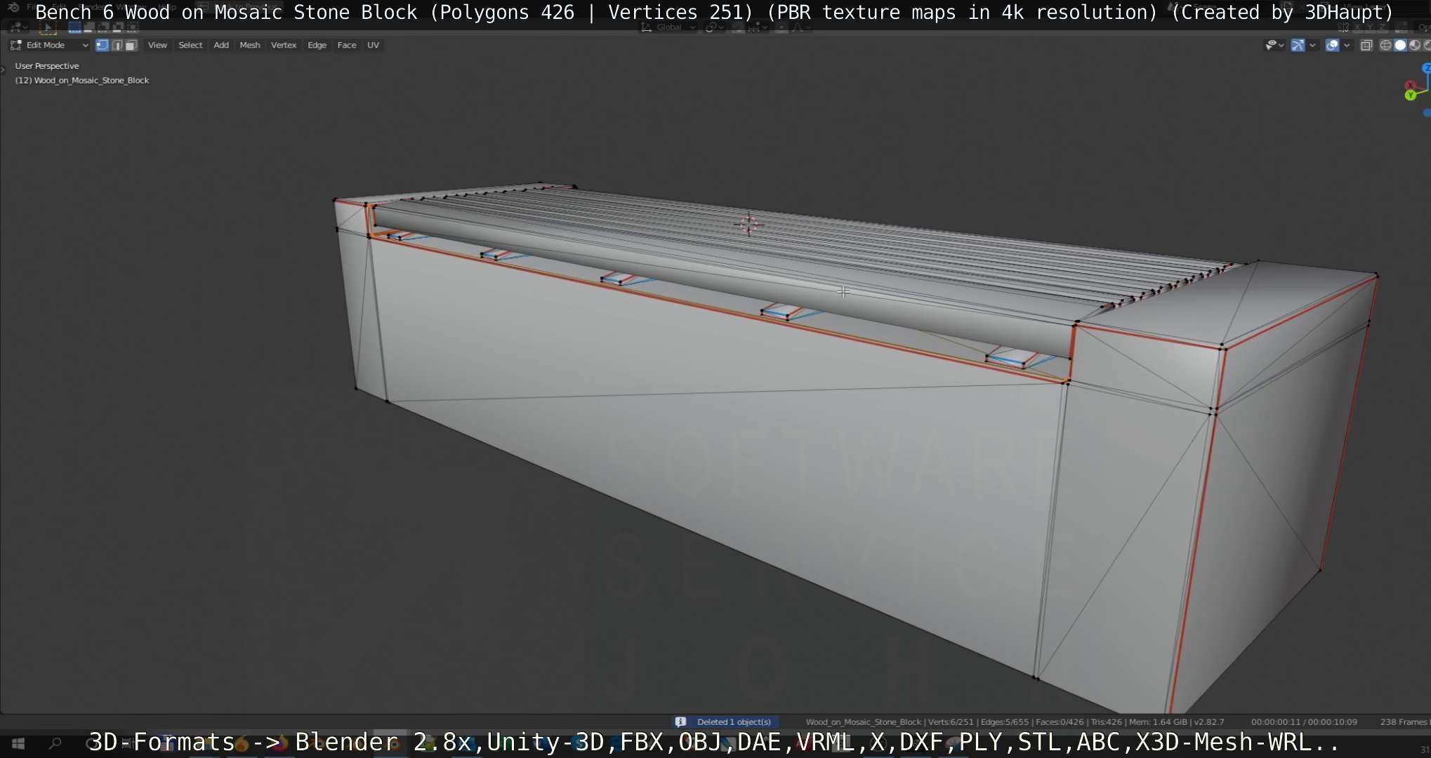 Bench 6 Wood on Mosaic Stone Block Low-poly 3D model_22