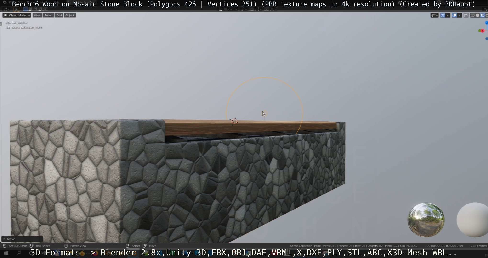 Bench 6 Wood on Mosaic Stone Block Low-poly 3D model_71