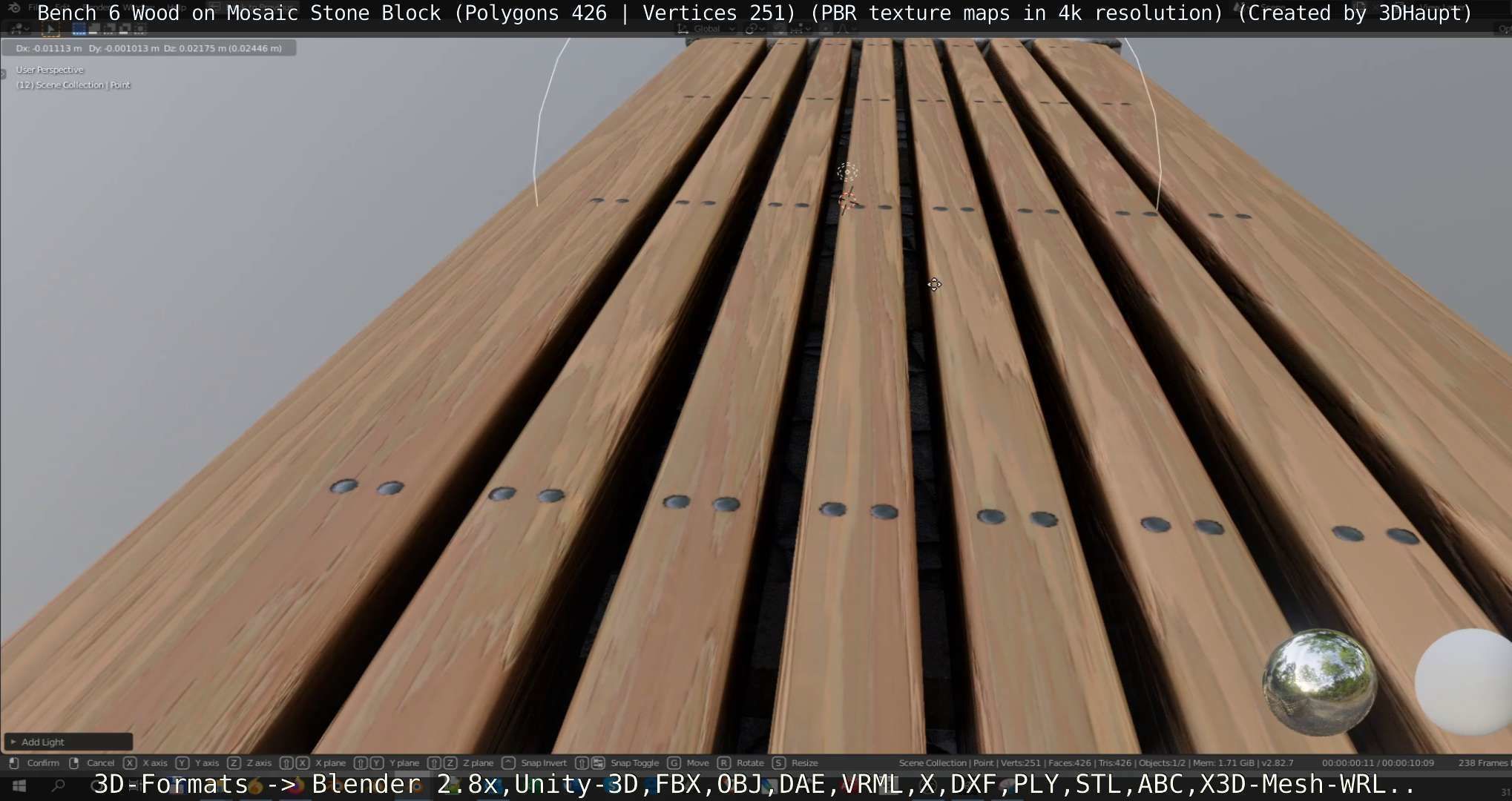 Bench 6 Wood on Mosaic Stone Block Low-poly 3D model_43