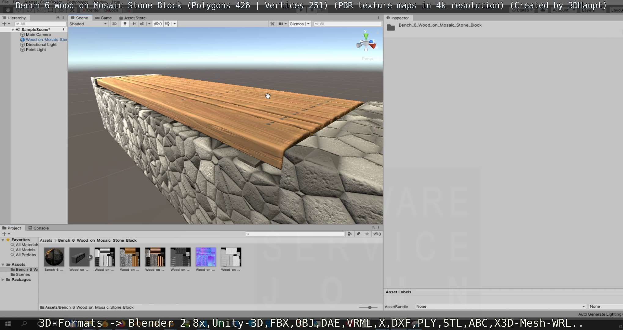 Bench 6 Wood on Mosaic Stone Block Low-poly 3D model_32
