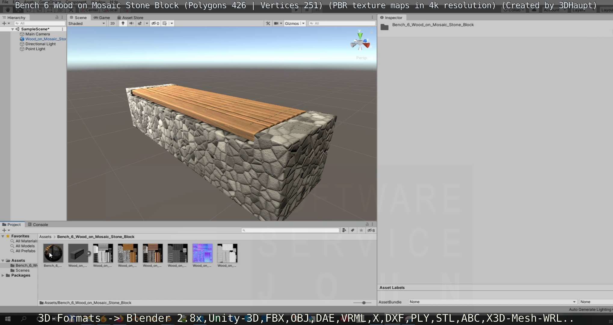 Bench 6 Wood on Mosaic Stone Block Low-poly 3D model_111