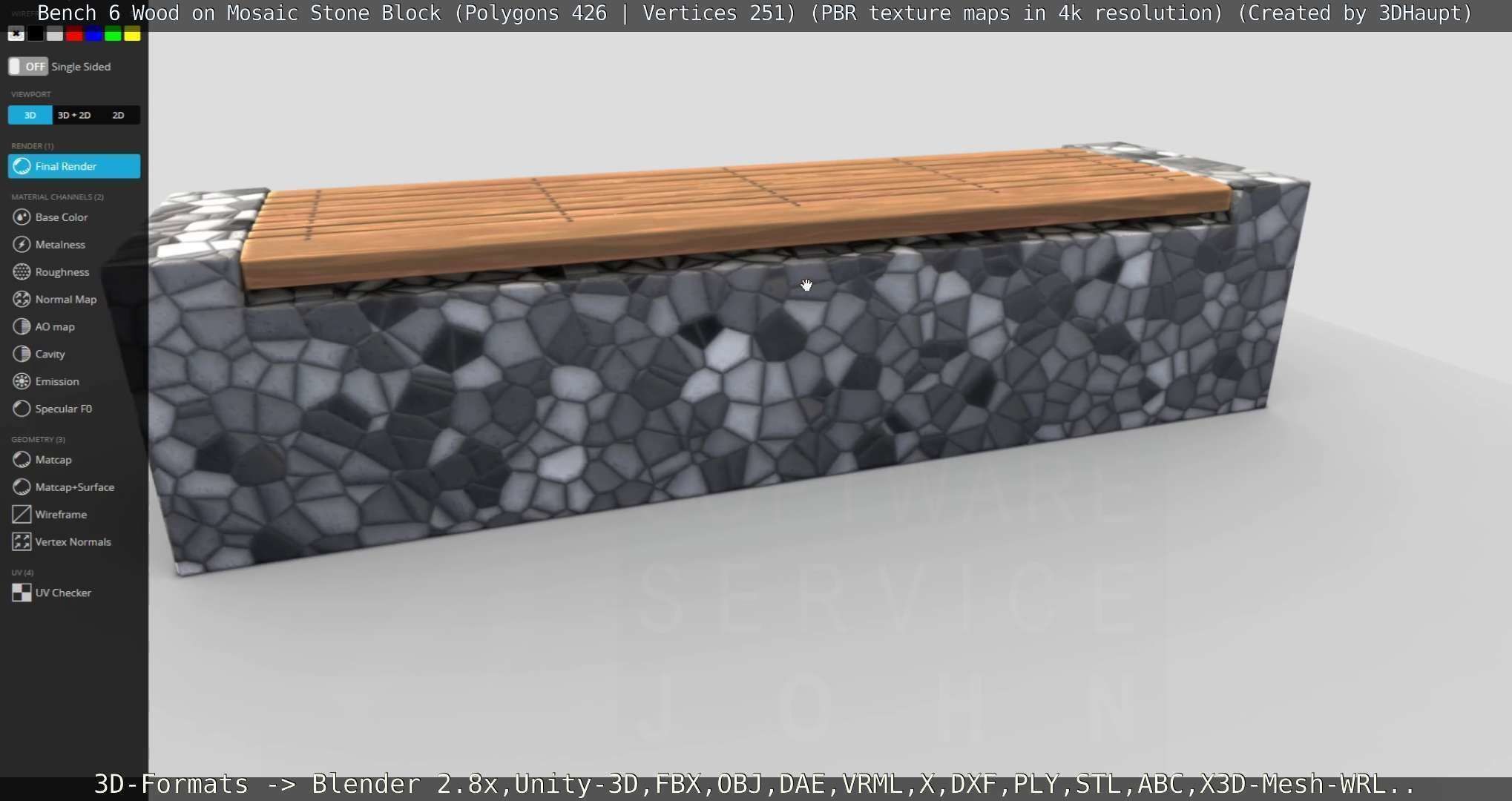 Bench 6 Wood on Mosaic Stone Block Low-poly 3D model_84